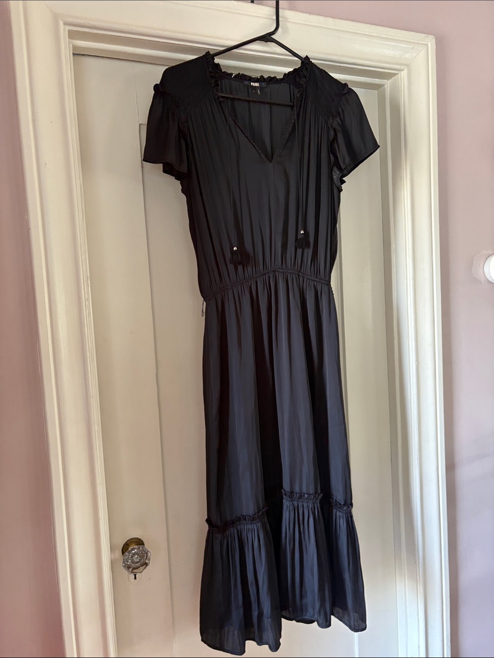 Paige Black Women's Midi Dress with Tie Neck